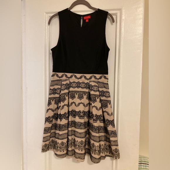 Elle Ladies Cocktail Dress Black Cream Dress Size 10 Sleeveless Knee Length - Picture 1 of 8